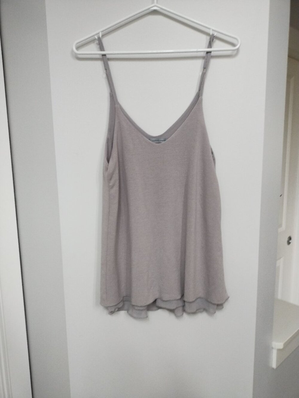 Layered knit gray tank with adjustable straps